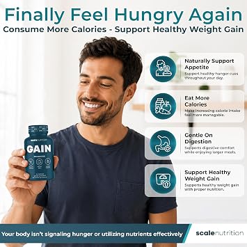 Gain Appetite Booster Capsules for Adults, Weight Gainer Support for Men and Women, Creatine Enhanced Weight Gain Pills with Ginger Extract, Blessed Thistle and Gentian Root - 120 Capsules