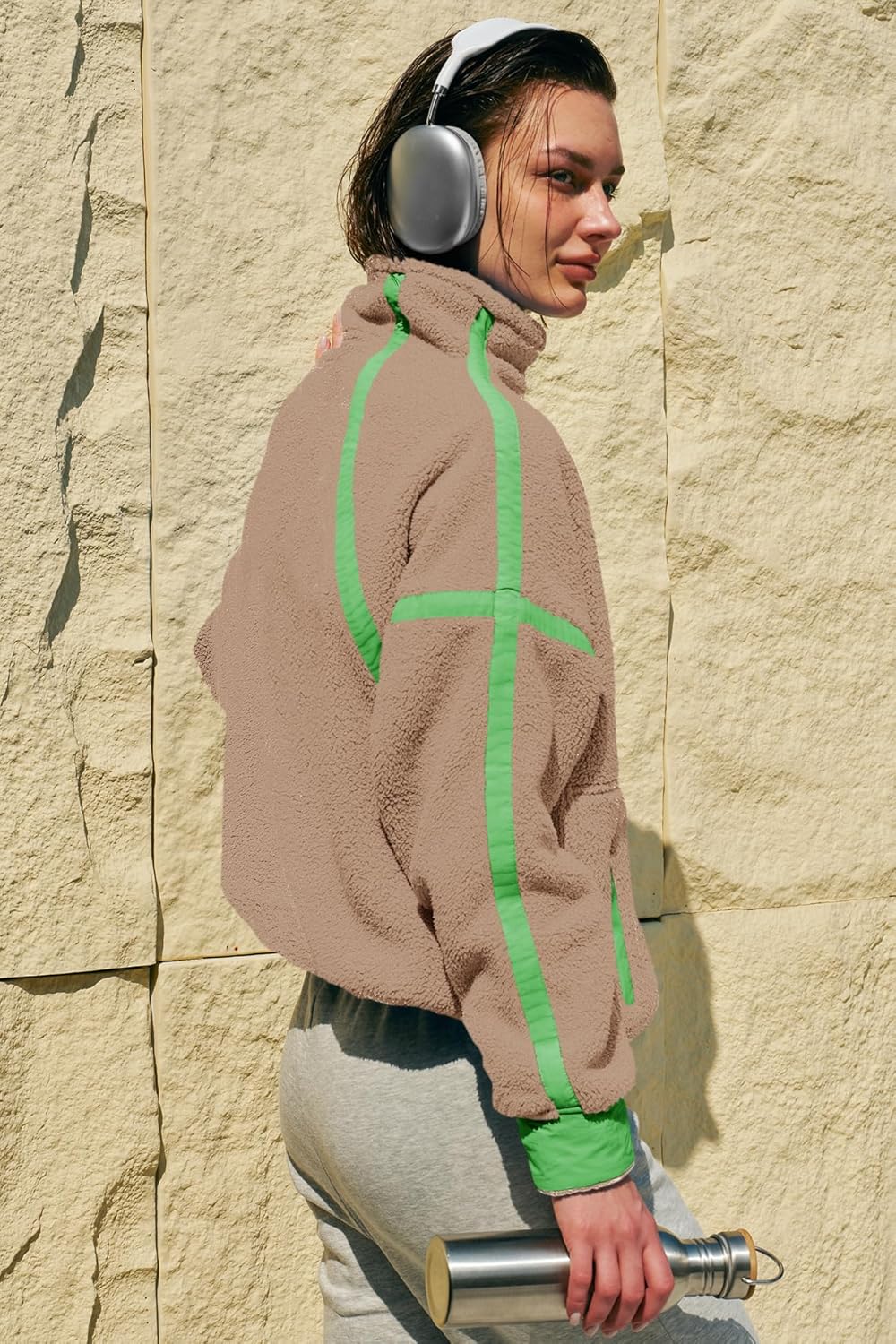 Panadila Womens Half Zip Sherpa Fleece Pullover Soft Oversized Sweatshirt with Pockets Warm Fuzzy Sweater - Image 5