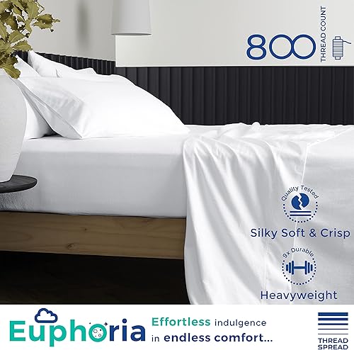 Miniatura 2 de Thread Spread - Juego de sábanas de 100% algodón egipcio con tejido de satén de 800 hilos de la colección Exotic Hotel, color blanco y marfil