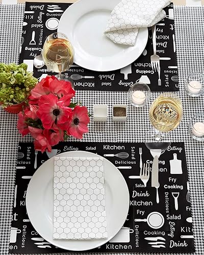 Miniatura 10 de Manteles individuales rústicos de verano con hojas verdes de limón para mesa de comedor, juego de 2 manteles individuales de lino de algodón con