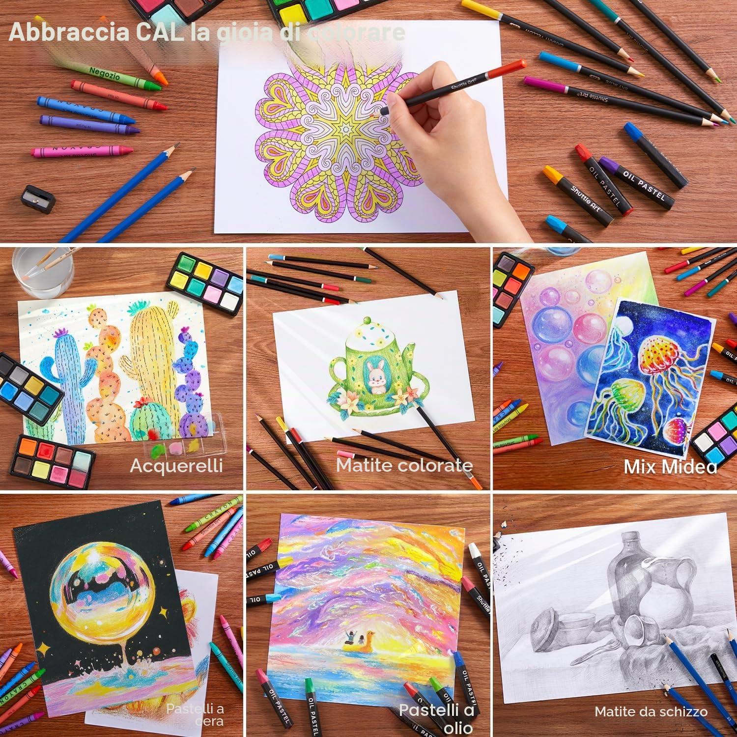 Set d’arte di luxe, Shuttle Art Kit d’arte con penne acriliche da disegno pastelli a olio acquoso pannelli di colore filigrana libri di colore acquoso Pad da disegno per bambini adulti