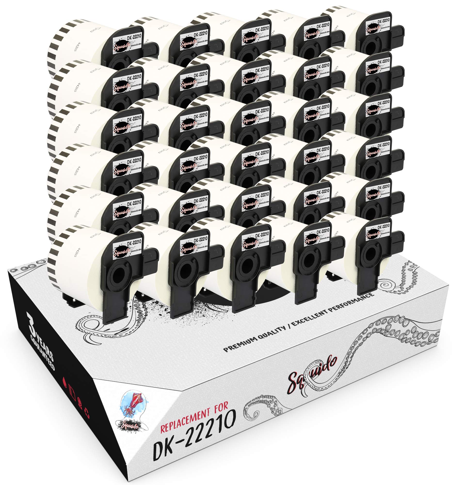 Étiquettes Continues compatibles Brother P-Touch DK-22210 29mm x 30.48m 30 rouleaux