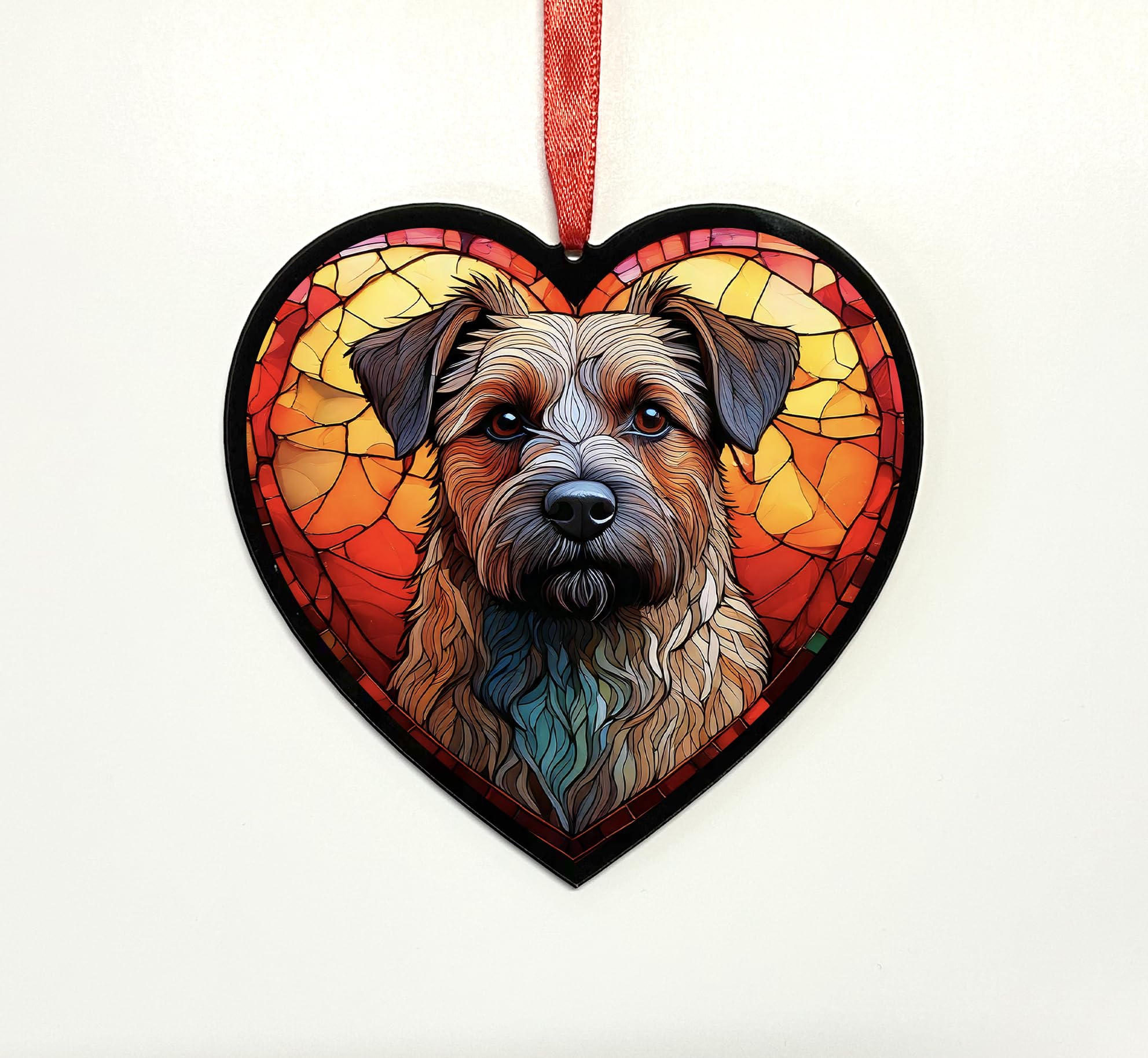 Border Terrier Heart Suncatcher - Memorial or Gift for Dog Lovers - 13cm