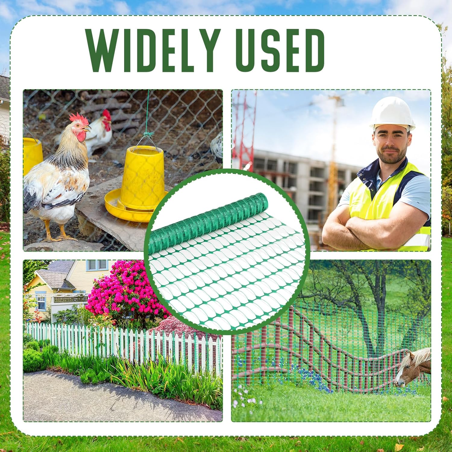 Landical 4 Roll Plastic Garden Fence 4 x 100 Ft Green Temporary Fencing Roll Outdoor Snow Fence Safety Construction Barrier Garden Netting for Patio Yard Plant Pet
