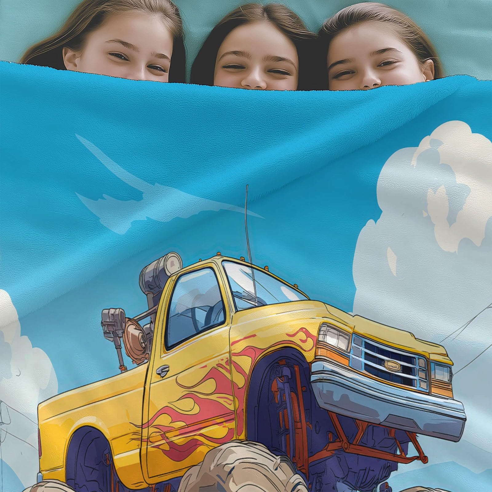 Generico Koc w kratę Polar Ciężarówka Zabawka Kreskówka 220 x 240 cm Miękka i przytulna flanelowa narzuta z polaru z nadrukiem 3D Koc na sofę, na łóżko, sofę, dla dzieci i dorosłych