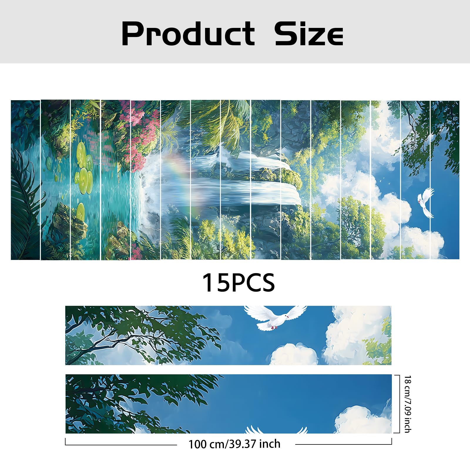 PLIGREAT 15 tiras de calcomanías para escaleras, diseño de cascada de bosque, despegar y pegar, calcomanías para escalones, 18 x 100 cm, murales de vinilo autoadhesivo para decoración del hogar y