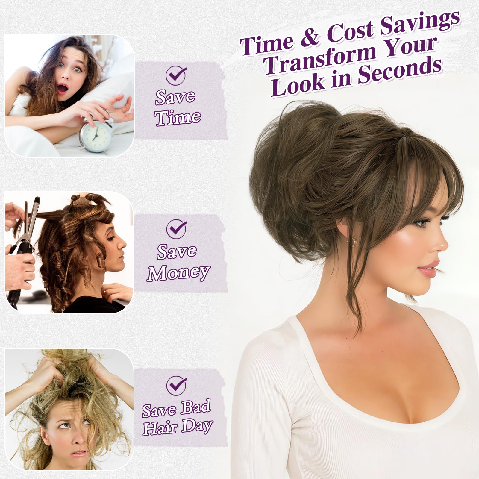 BARSDAR Corto Capelli Veri Coda di Cavallo Extension con Flessibili Metalli, DIY Stili 20cm Clip Artigli Capelli Veri Marrone Mix Messy Chignon Posticci per Donne Spessi Naturale Coda di Cavallo
