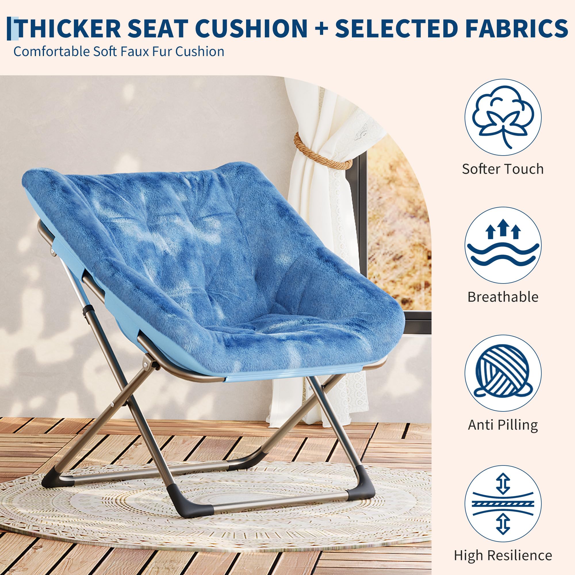 Sillón Plegable De Interior, Sillón De Salón Mullido y Afelpado, con Estructura Metálica Resistente, Sin Necesidad De Montaje, Ideal para Apartamentos, Dormitorios y Oficinas