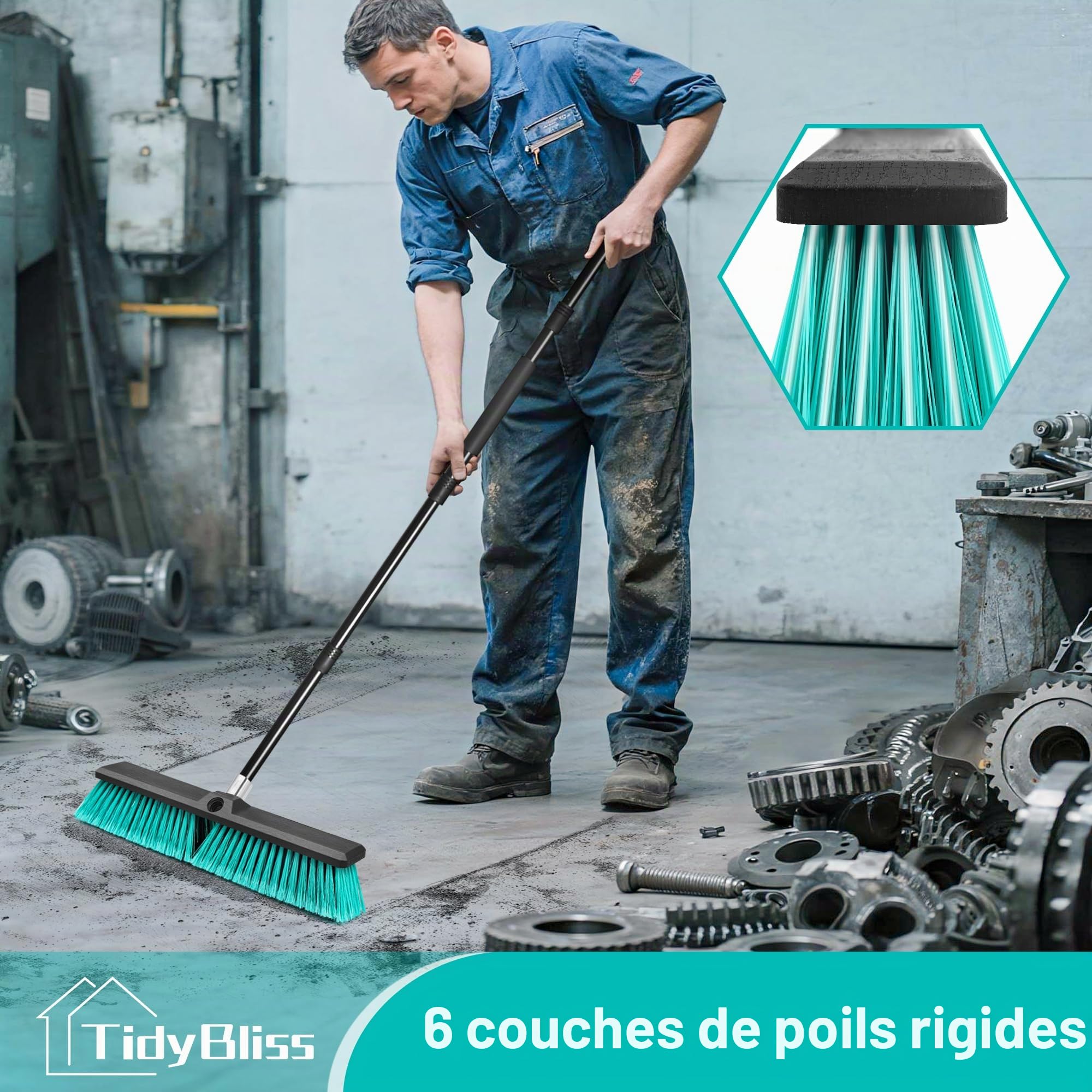 TidyBliss 45 cm Balai Brosse Exterieur, Grande Brush Commerciale à Poils Durs avec Manche Long de 160 cm pour Garage, Atelier, Jardin, Cour, Terrasse, Rue, Entrepôt, Pelouse, Allée (Vert)