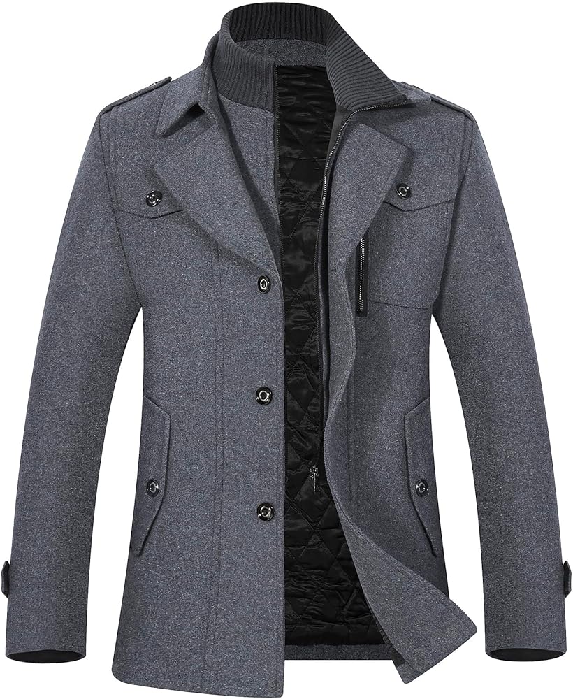 Amazon.com: APTRO Men's Pea Coat Wool Jacket Single Breasted