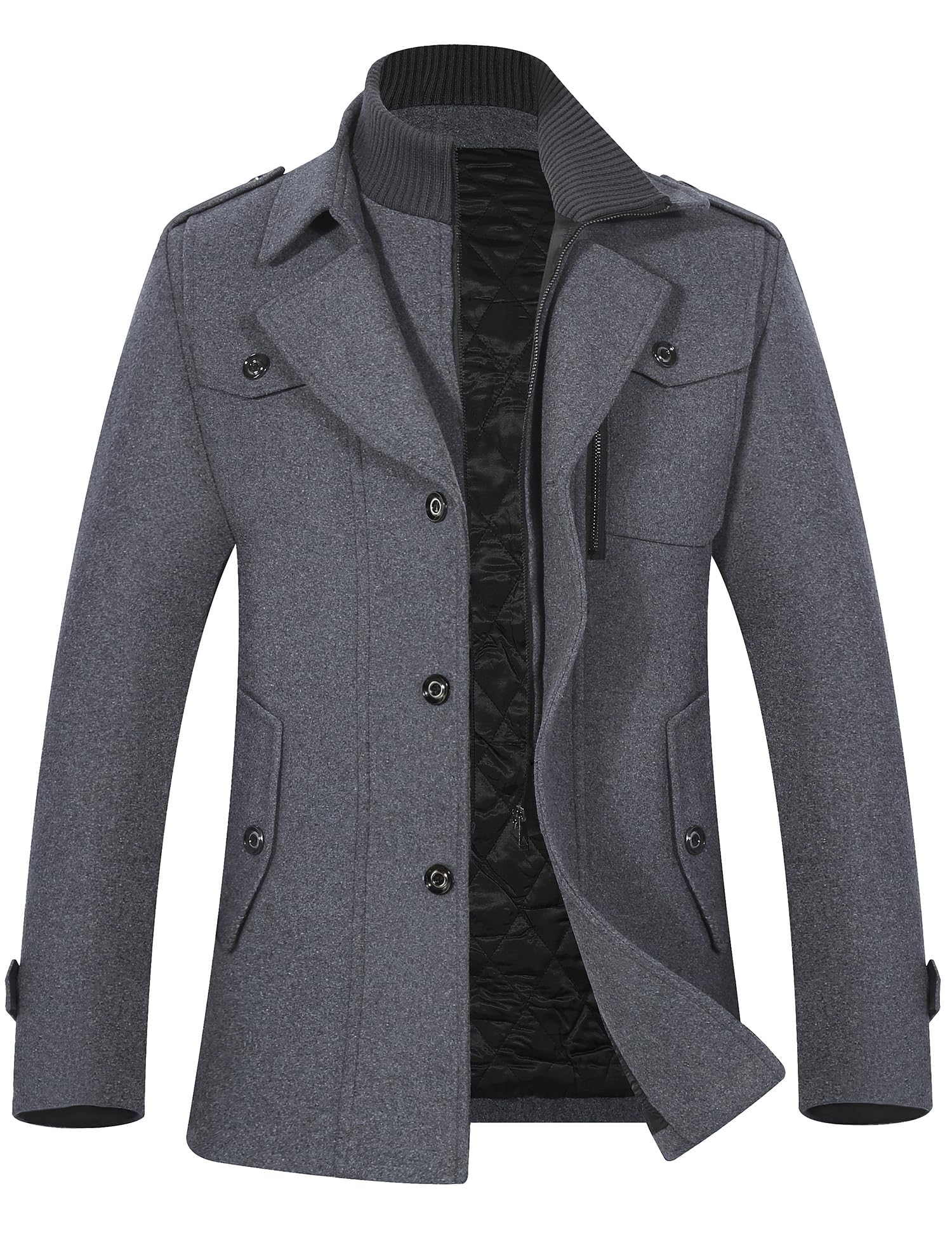 APTRO Men's Pea Coat Wool Jacket Winter Coat | 80% Wool Fabric, Thickened Cotton Lining, Windbreaker, Single Breasted, Zipper & Button Closure, for Business, Casual