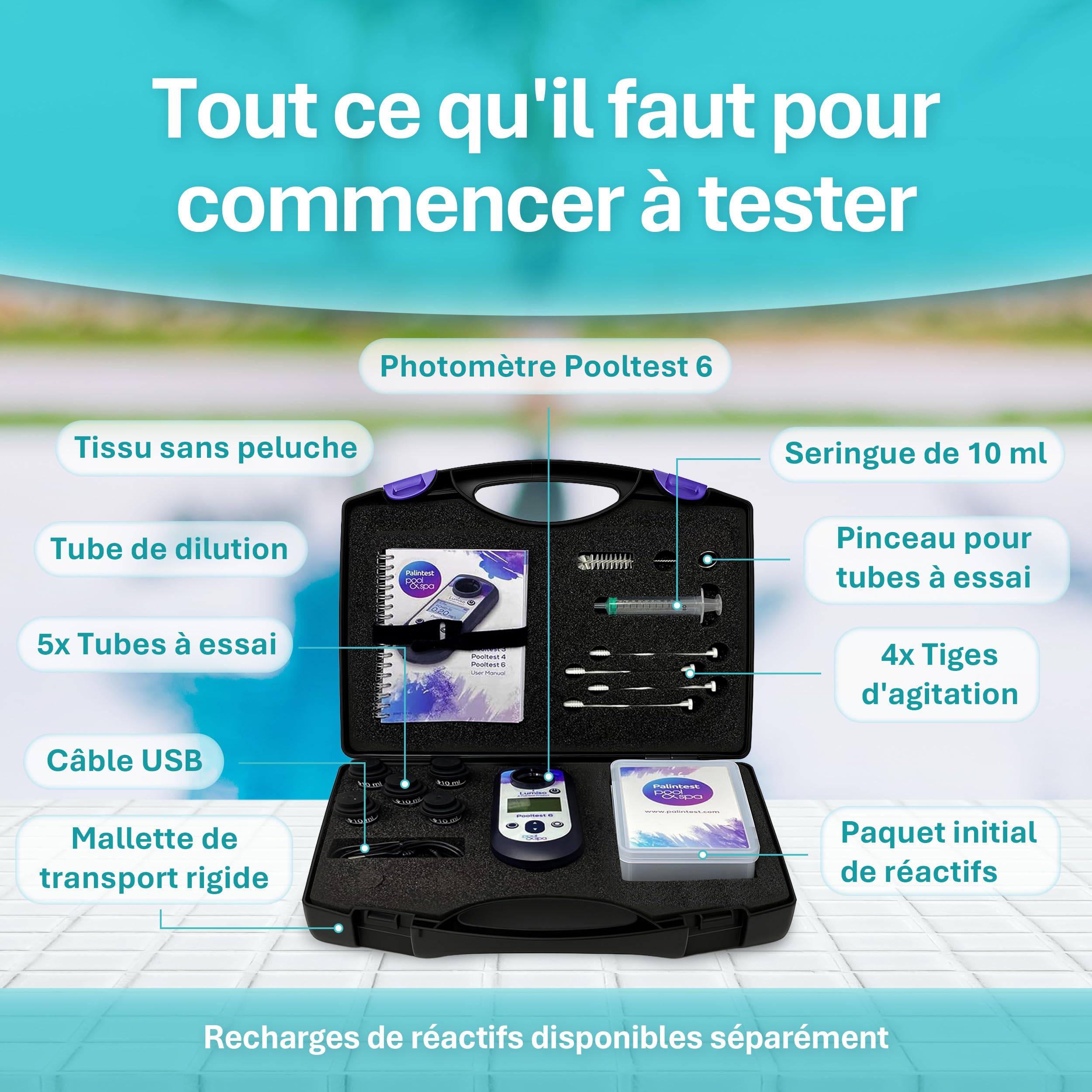 Palintest Lumiso Pooltest 6 - Testeur d'Eau Photométrique Numérique - pH-mètre et Kit de Test de Chlore pour Piscines, Jacuzzis, Spas et Eau Potable - Mesure l'Alcalinité, le Brome, l'Acide Cyanurique