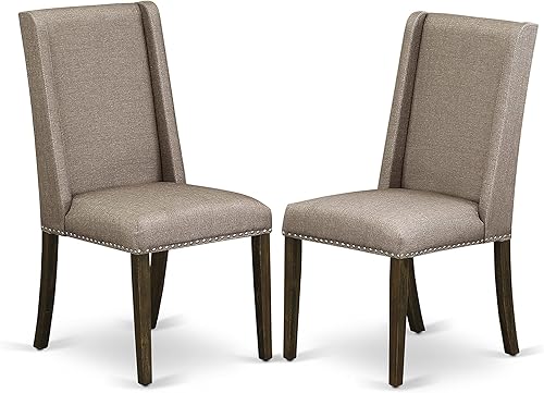 Miniatura 4 de F2FL5-716 Juego de comedor de 5 piezas incluye una mesa de comedor y 4 sillas Parson de tela de lino caqui oscuro, acabado jacobeo desgastado