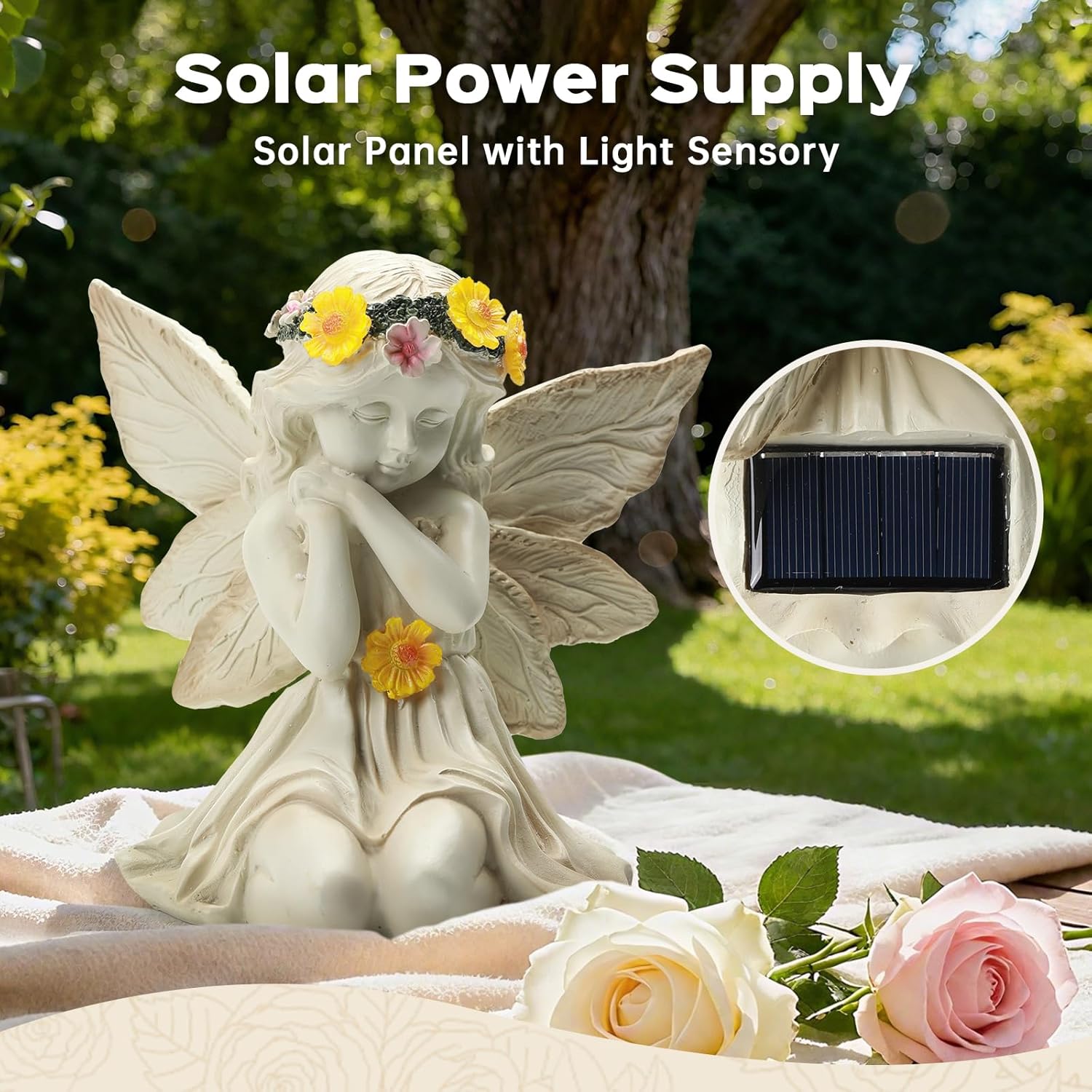 Solar Angel Garden Statue Outdoor Grave Decor, Angel Figurines with LED Light for Cemetery Decorations, Valentine's Day Gift for Patio, Balcony, Lawn, Unique House Warming Gifts for Women, Mom - Image 4