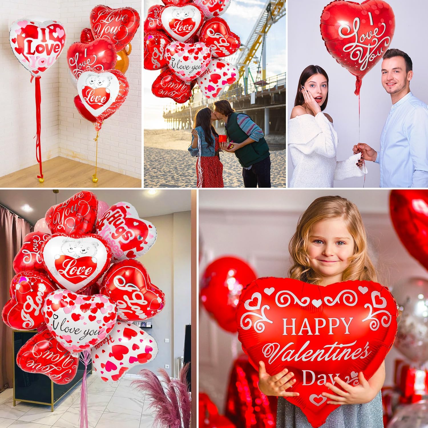 36 Pieces Red Heart Balloons, Happy Valentines Day I Love You Foil Mylar Balloons for Special Night Party Decorations