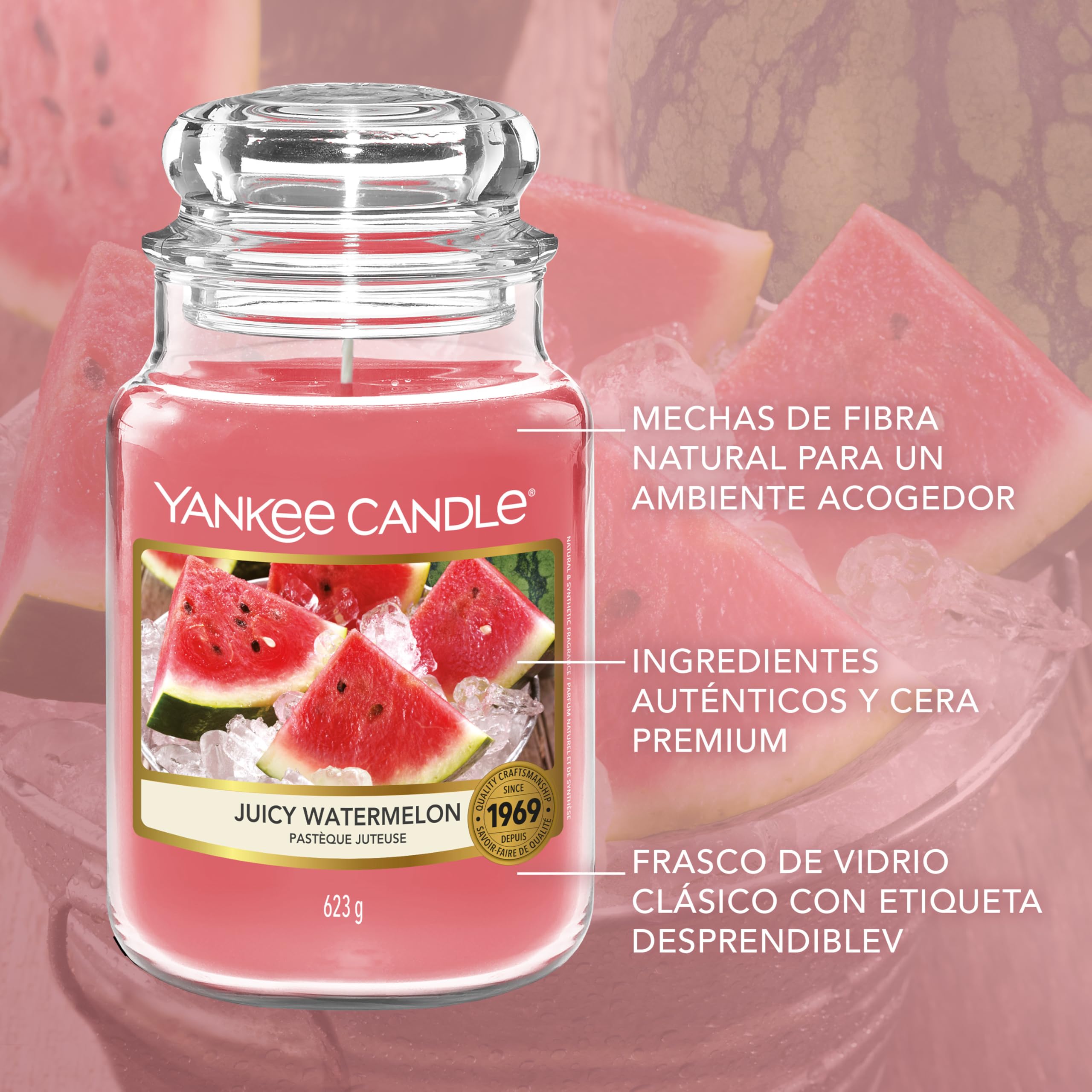 Yankee Candle Vela pefumada | Juicy Watermelon vela en tarro grande | Velas de larga duración: hasta 150 h | Regalos perfectos para mujeres