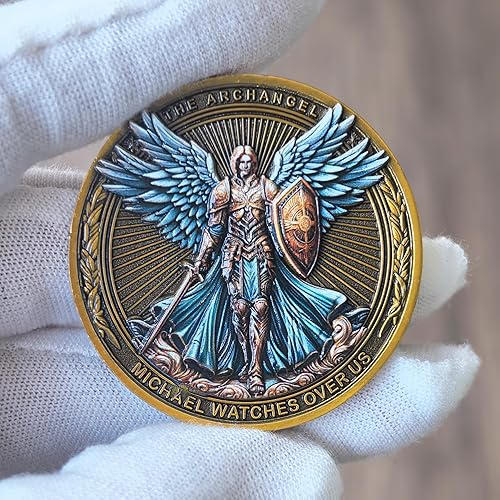 Miniatura 3 de Moneda de desafío del Salmo 91  Ficha de aleación de zinc de 1.57 pulgadas con arcángel Miguel y escritura protectora, regalo inspirador para la fe