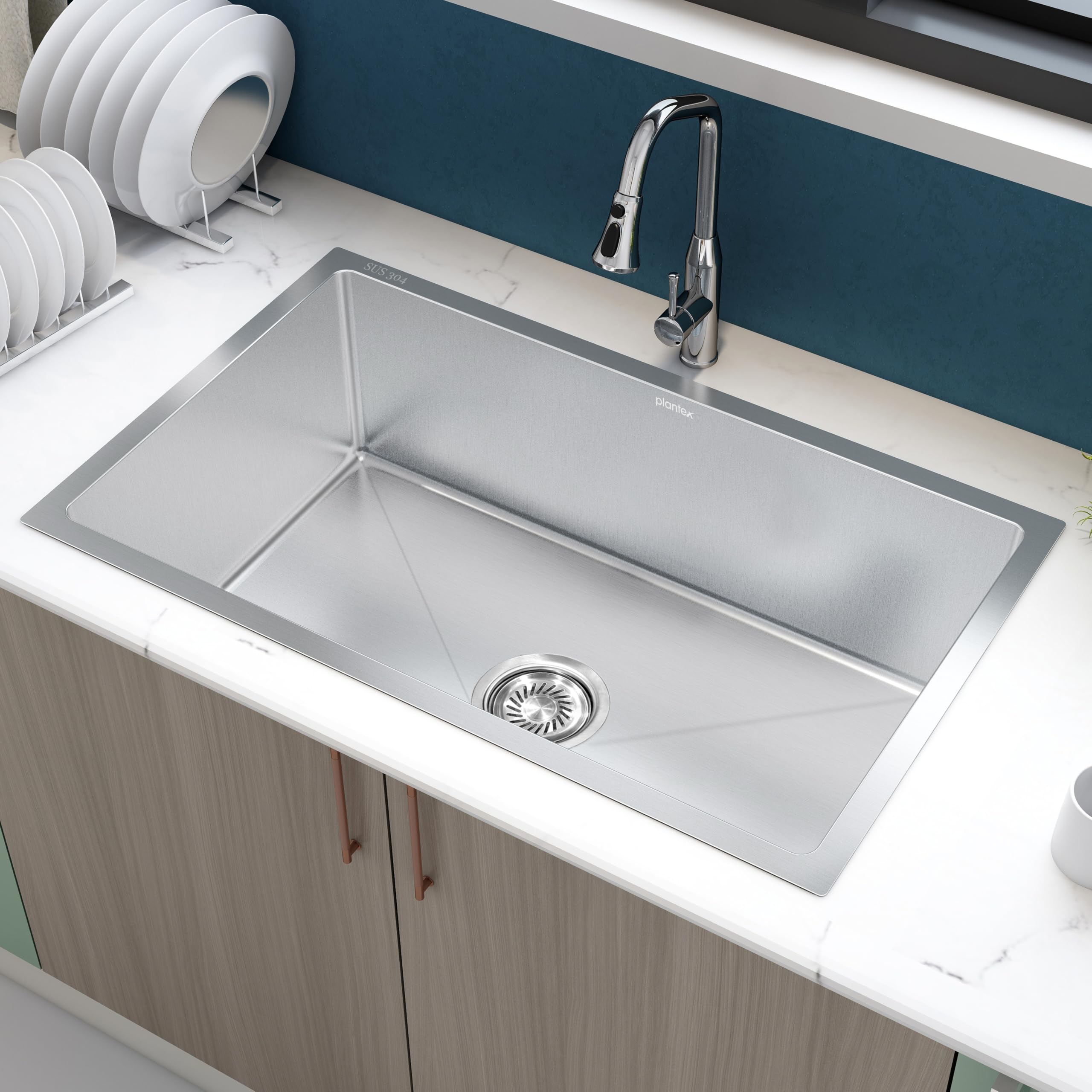 Plantex Guranteed 304 Grade Stainless Steel Kitchen Sink/Sink For Kitchen with 7 Years of Warranty by Plantex/Single Bowl Sink with All Fittings & Drain Rack Included (Silver Matt - 30x18 Inches)-image-36