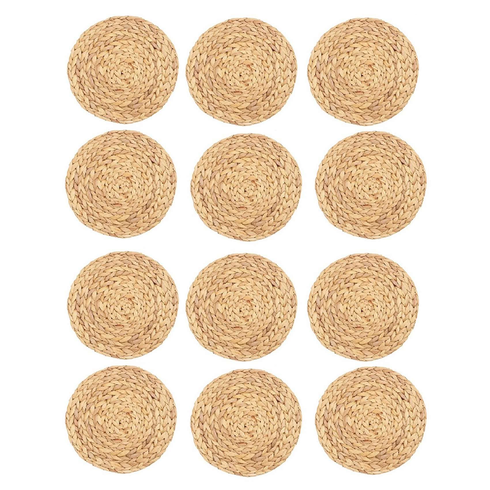 Hndhbfgrt 2X Round Woven Placemats, Water Hyacinth Woven Rattan Placemats Round Braided Rattan Tablemats Non-Slip Insulation Pads