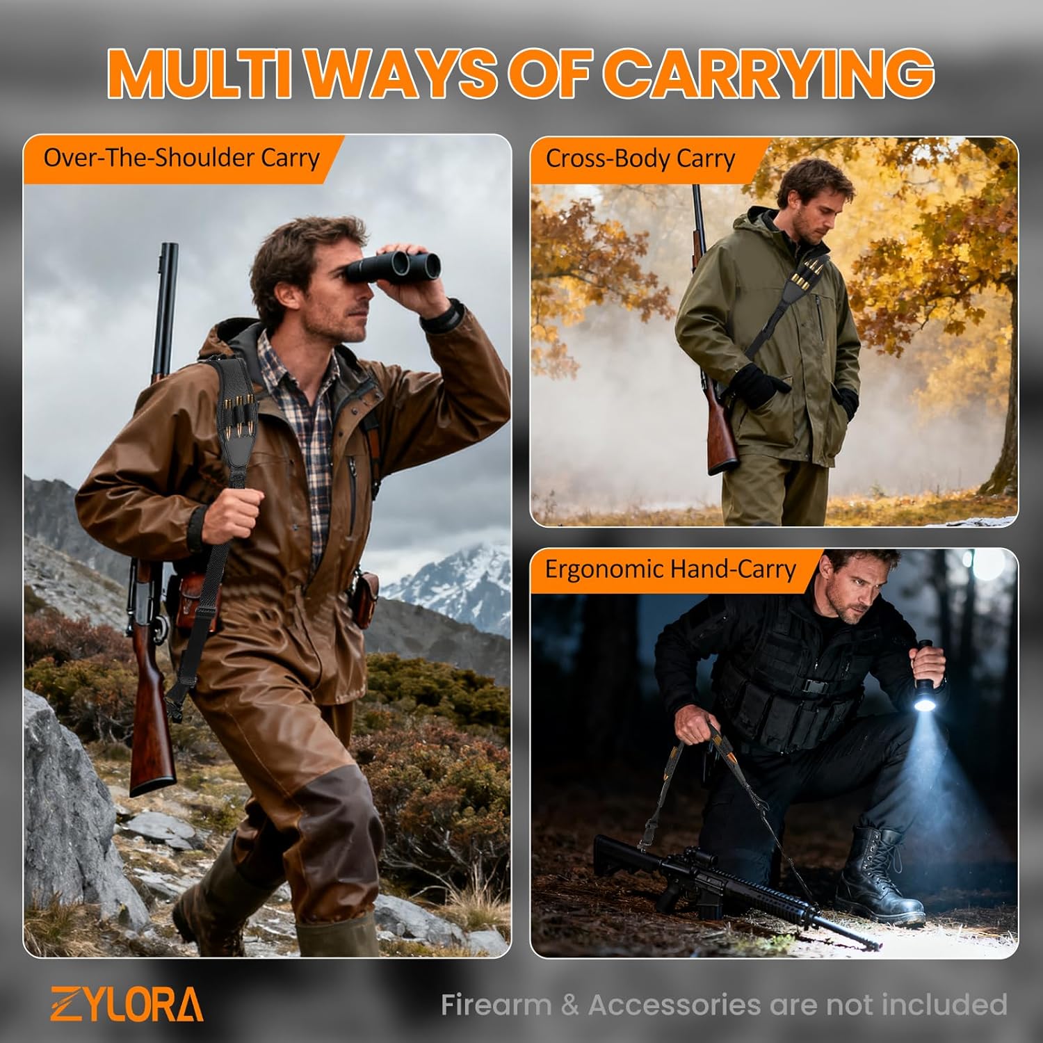 ZYLORA Rifle Sling with Shell Holders, Gun Sling with Swivels and Ammo Holder, Adjustable Rifle Sling with Thumb Loop, Rifle Accessories for Hunting and Shooting