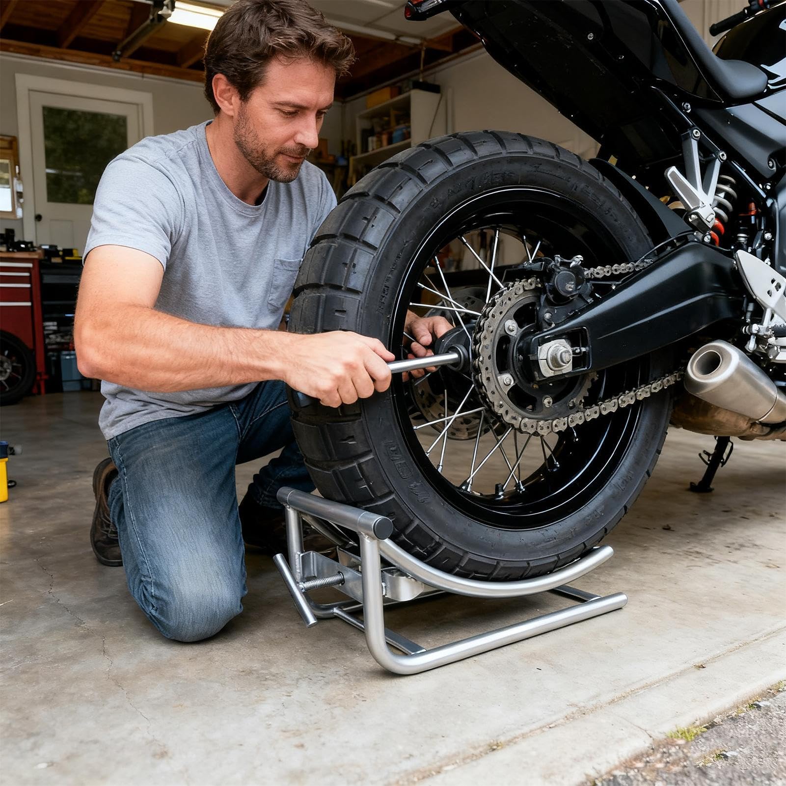 Outil de changement de roue de moto – Lève-roue arrière, support réglable en hauteur, auxiliaire robuste | Outil de réparation pratique pour motos et véhicules électriques, un remplacement St