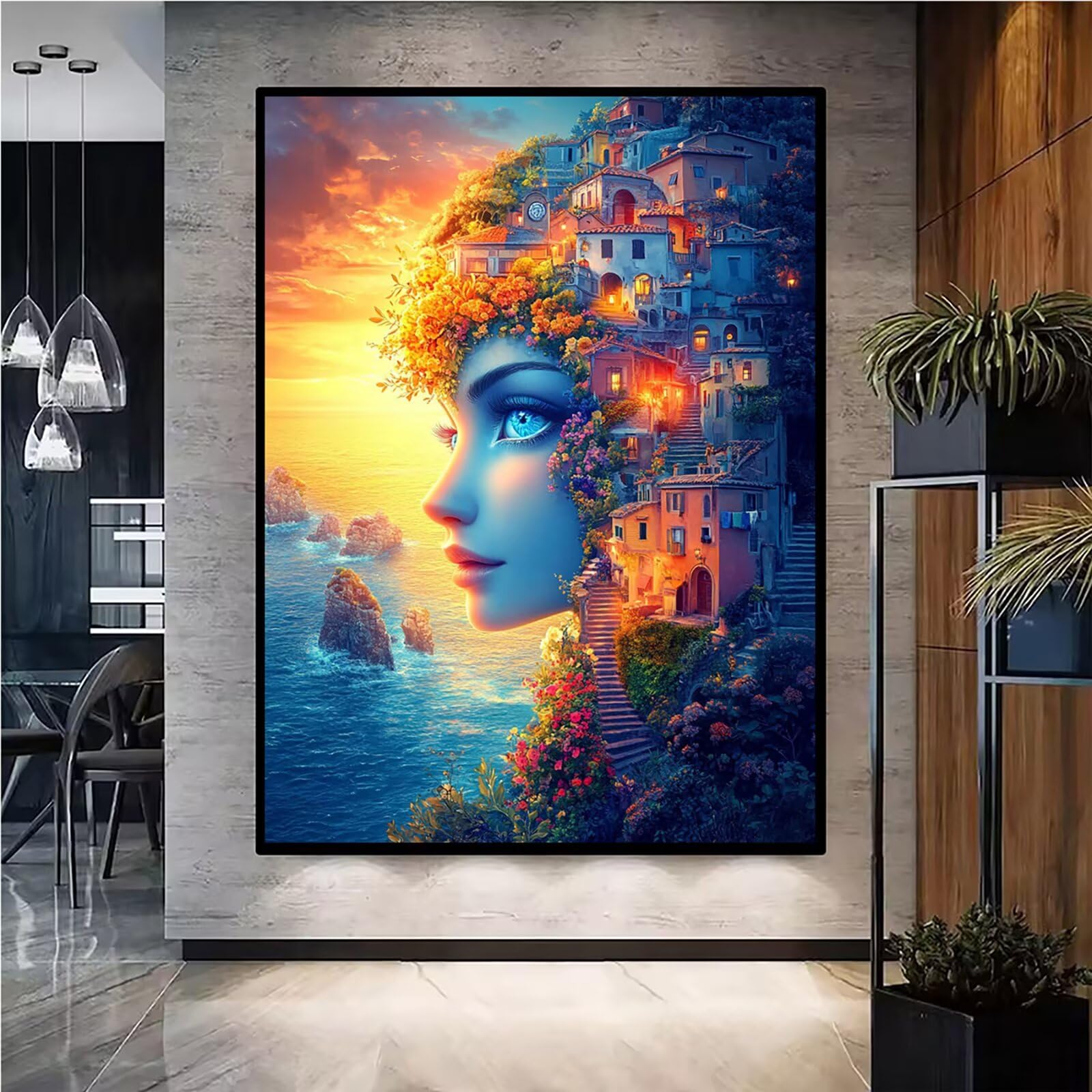 Diamond Painting Kit Completo, Diamond Painting Astratto, 5D Quadrato Pittura Diamante Kit Manualidades Adultos DIY Diamantini Crystal Art Disegni Ricamo Punto Croce Artigianale, 80x100cm Donna j0-726