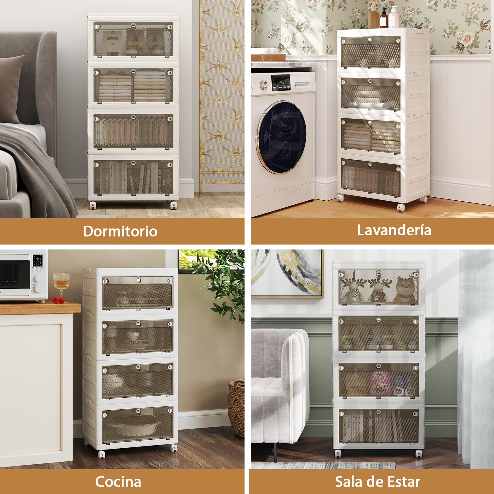 GOPLUS Caja de Almacenamiento Plegable con Tapa 126 L/168 L, Cajones de 3 Vías de Apertura, Organizador Apilable con Ruedas para Dormitorio Guardarropa, Almacenaje para Ropa Zapatos (4 Niveles)