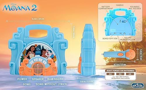 Miniatura 4 de eKids Disney Moana - Caja Bluetooth Sing Along Boom con micrófono para fanáticos de los juguetes Moana, máquina de karaoke para niños con música
