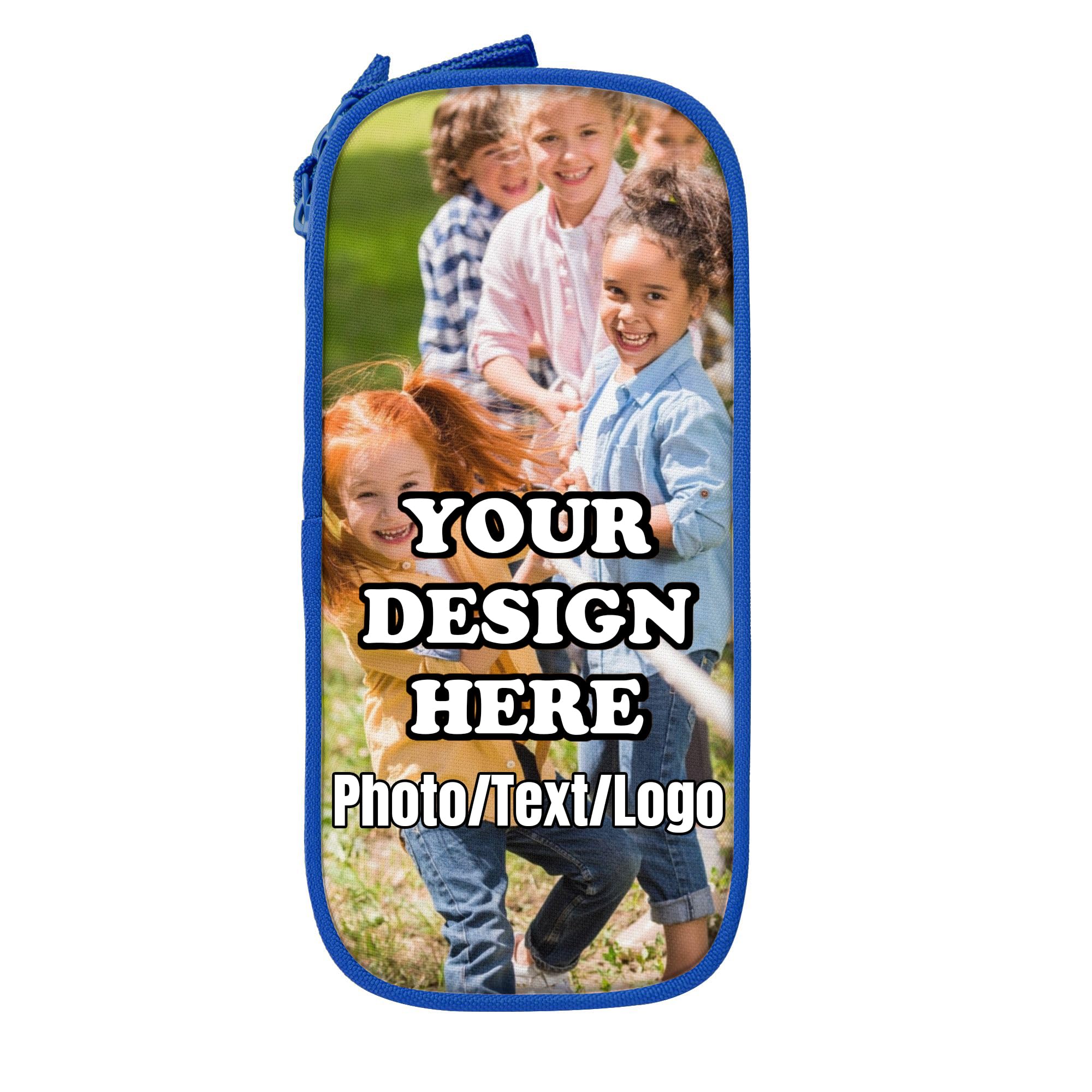 MEIERLE Personalised Pencil Case with Photo Text Name, Custom Large Pencil Pouch for School Stationery, Blue Pen Bag Organiser with Own Design, Gift for Teens Boys Girls