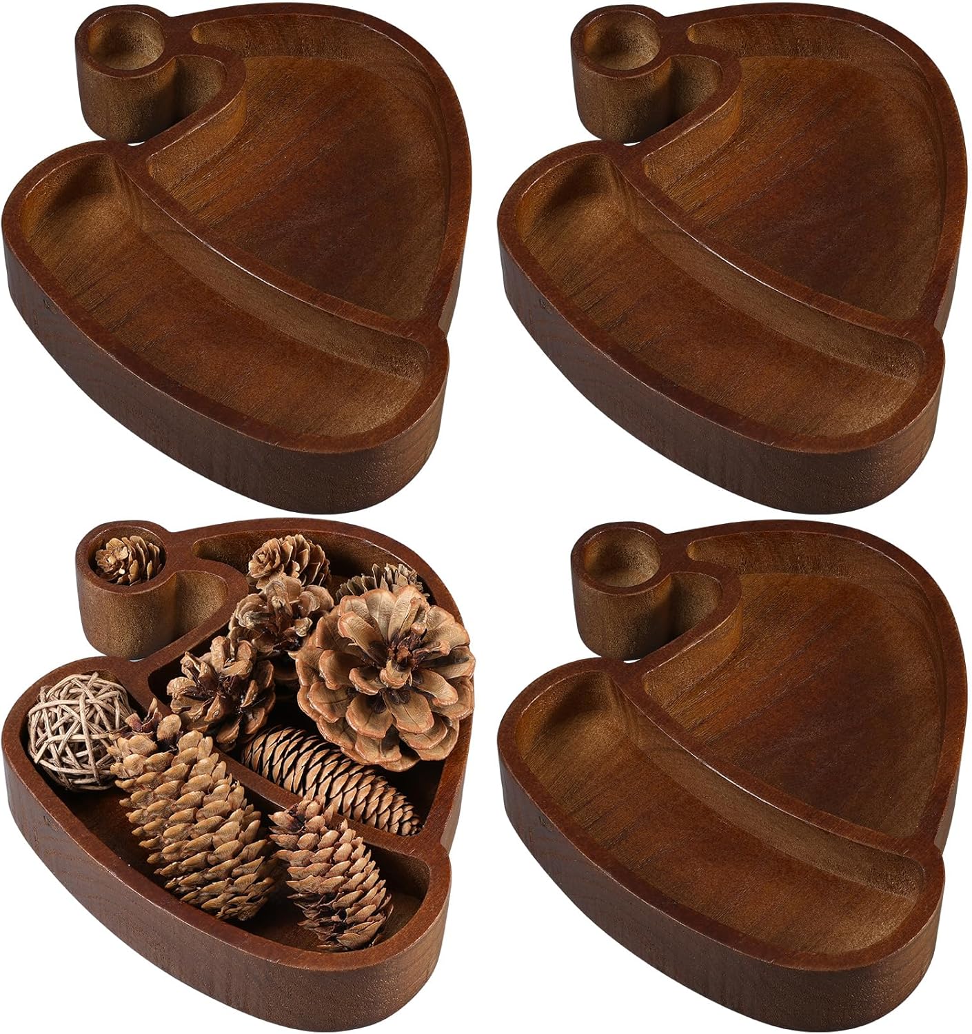 4 Pcs Christmas Wooden Bowl Santa Hat Tray Dough Charcuterie Board Rustic Xmas Sushi Plate Hand Carved Wood Bowl Paulownia Bowls for DIY Decoration Dining Home