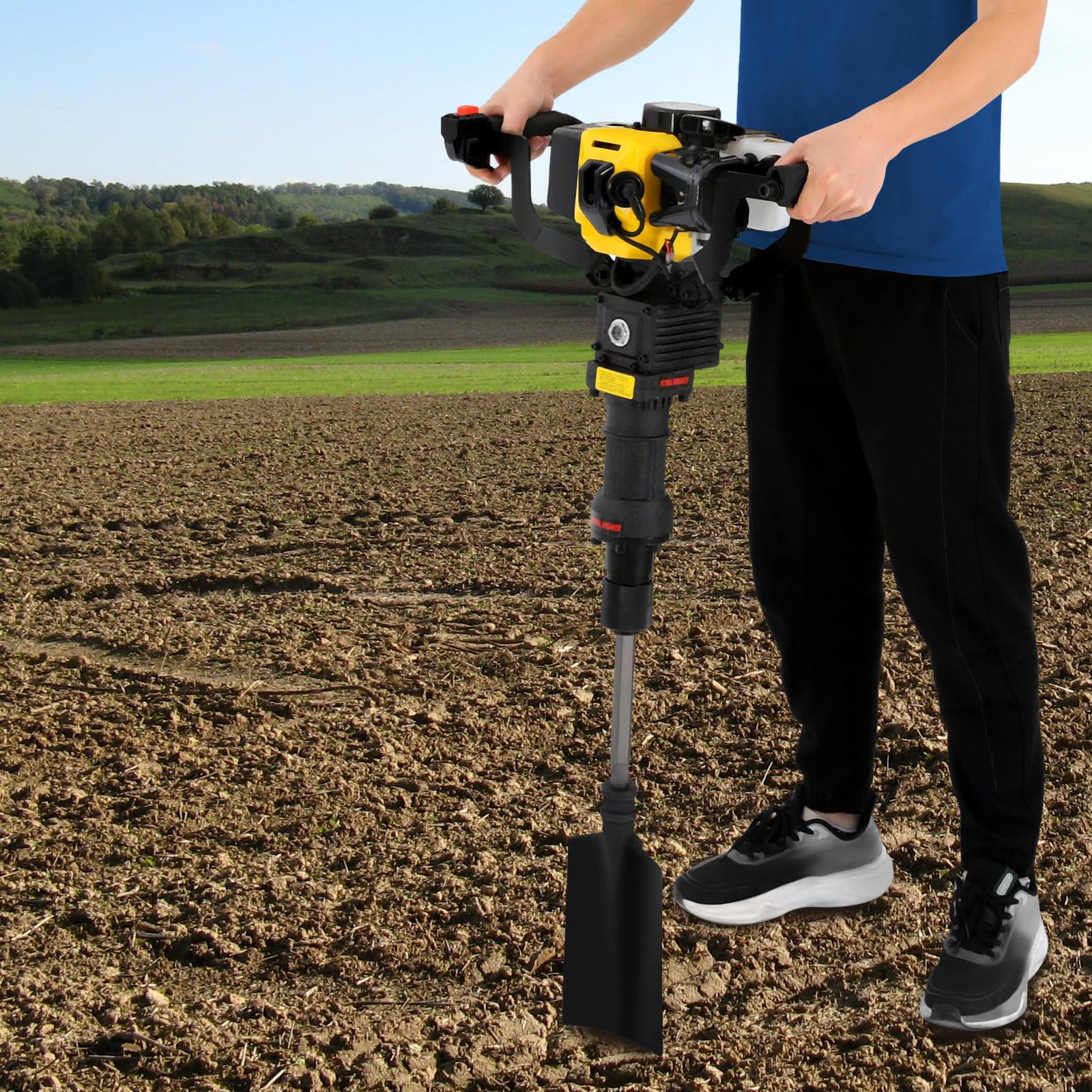 Benzin Baumgräber 52cc 1250W tragbar für Garten und Farm | 52cc 2-Takt Benzinbagger mit 1250W und Schalldämpfer gräbt Wurzeln mühelos – leise und tragbar für jedes Gelände