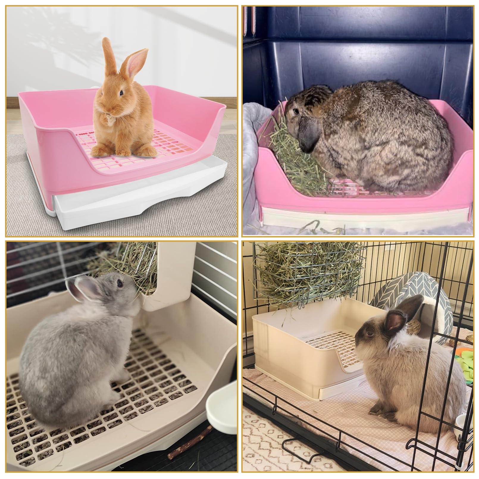 kathson 2PCS Large Rabbit Litter Box Trainer, Potty Corner Toilet with Drawer Bigger Pet Pan for Adult Hamster, Guinea Pig, Ferret, Galesaur, Bunny and Other Animals (Pink,Brown) - image 8