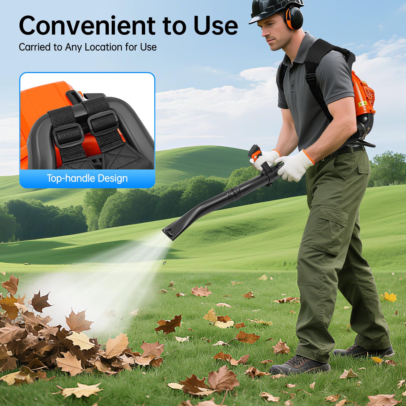 Soplador de hojas 7000 RPM a gasolina, soplador de mochila de gasolina de 2 tiempos, soplador de jardín de 1.25KW, soplador de hojas para limpieza de césped de jardín, volumen de aire de 720