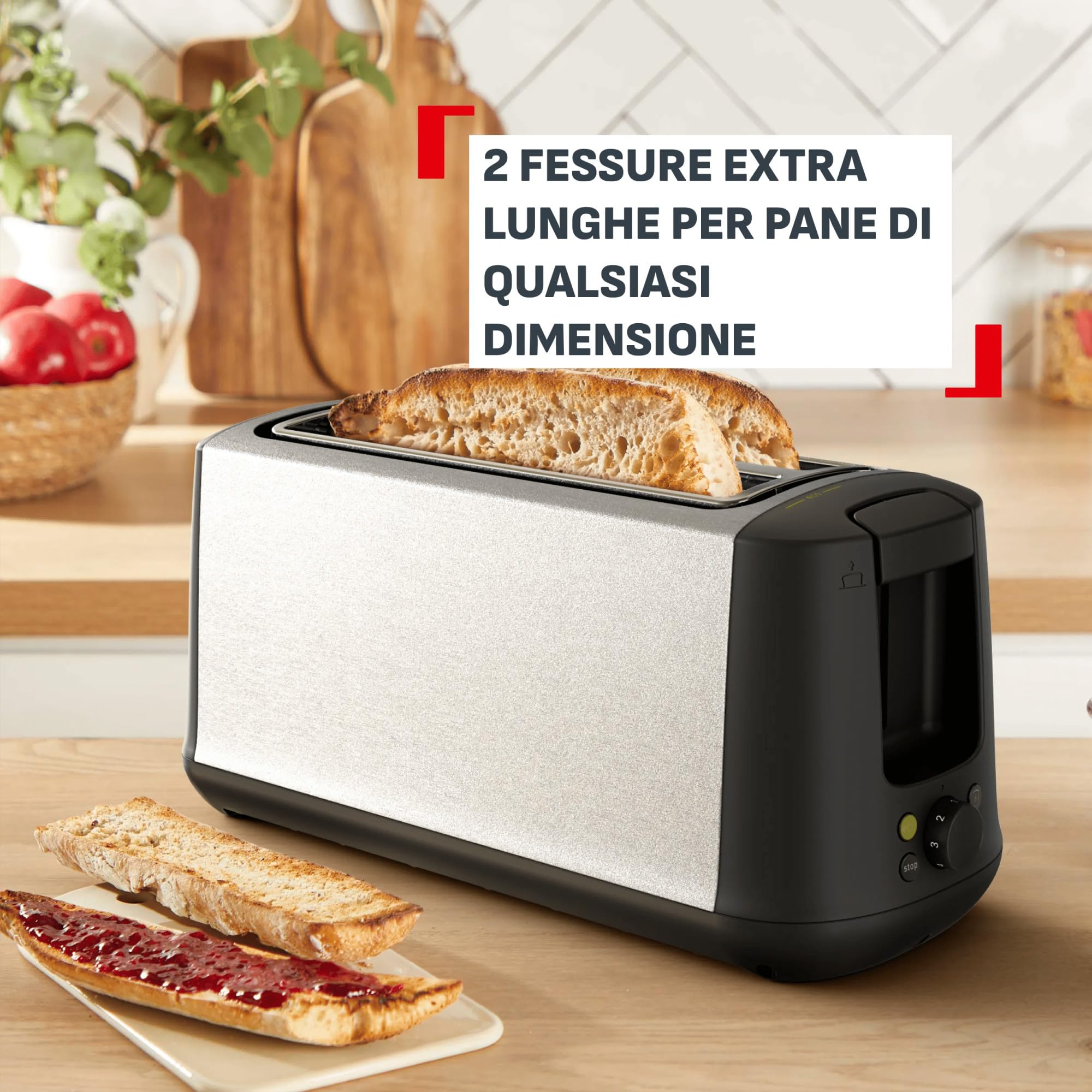 Tefal Subito, Tostapane 2 Fessure Lunghe, Opzione Riscaldamento 1 Fessura, Fessure Extra Lunghe, Leva Di Sollevamento Extra Alto, TL342DE0