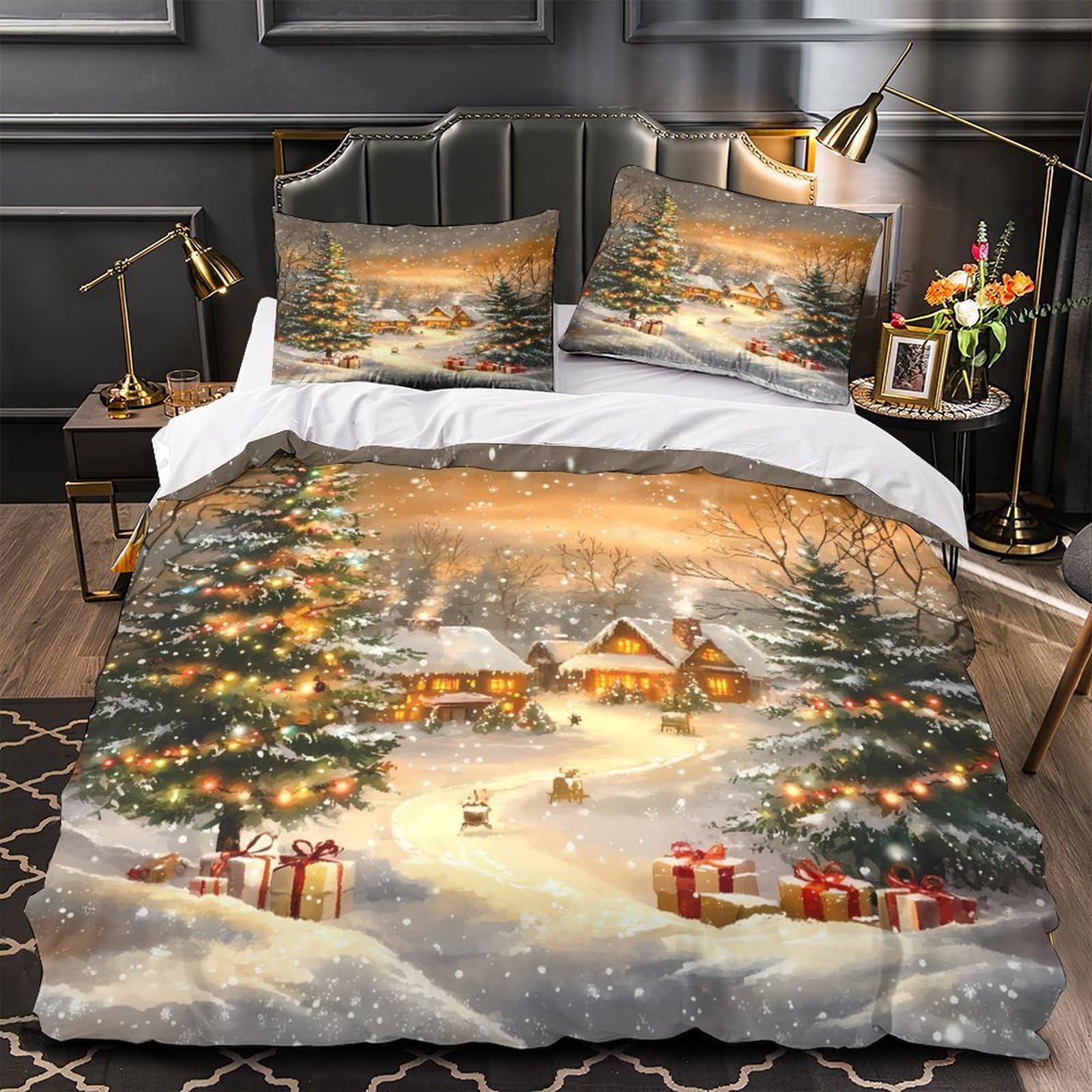 Parure de lit village d'hiver en microfibre respirante 135x200 pour un confort thermique