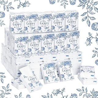 Spiareal 100 Pack Happy Tears Tissues for Wedding Bulk 3 Ply for Your Happy Tears Wedding Tissues for Guests Pocket Paper 3000 Sheet Mini Travel Size for Bridal Shower Party Favor (Chinoiserie)