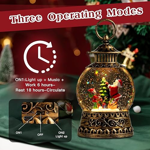 Miniatura 5 de Globo de nieve de Papá Noel de Navidad, luces musicales de Navidad con temporizador de 6 horas y alimentado por USB, globo de purpurina de estilo