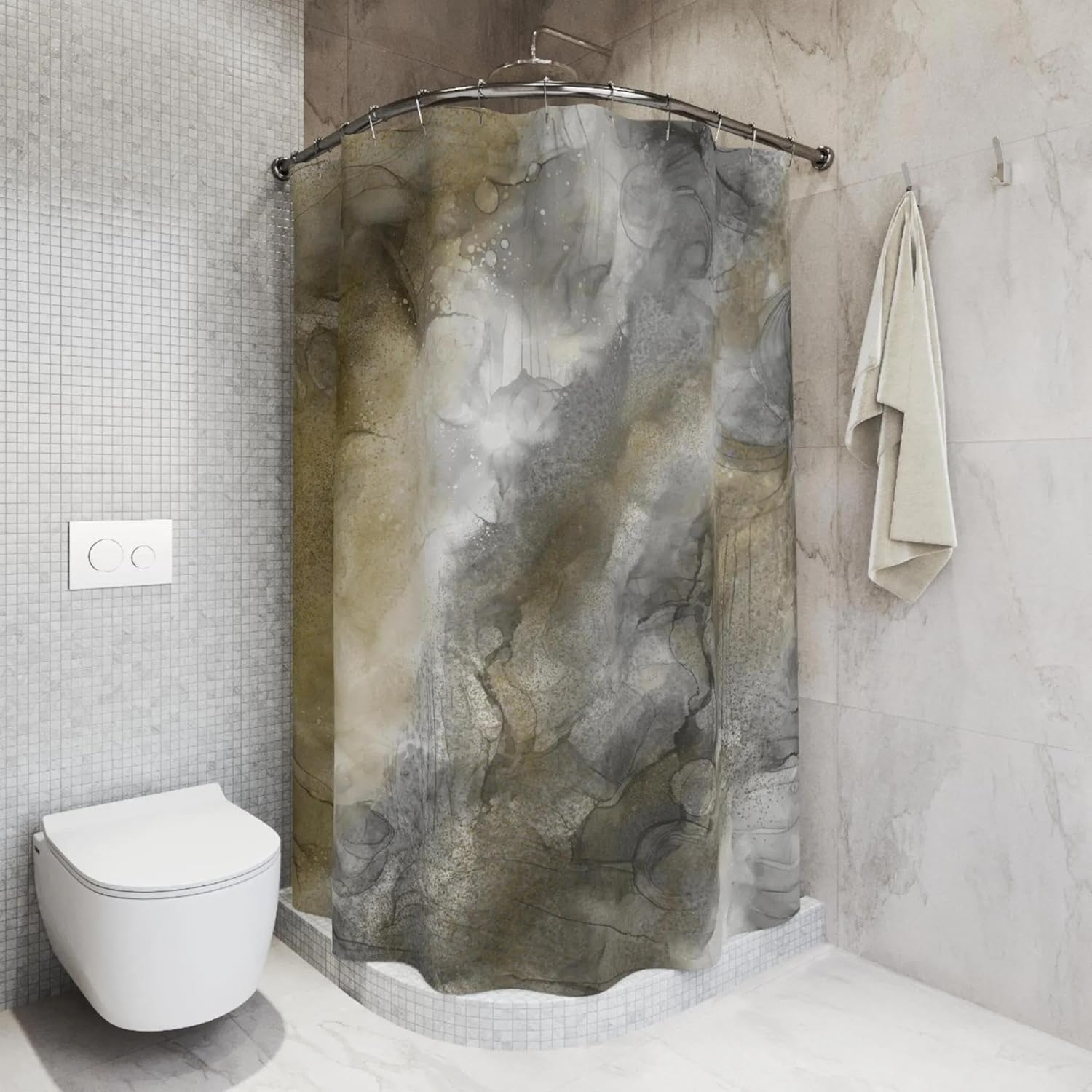 Fabric Boho Shower Curtain | Taupe Beige Grey Ombre Watercolor, Abstract Modern Organic Decor, Bathroom Curtain 198x198cm/78x78in(WxH)