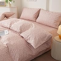 Vista 3 de EAVD Juego de funda de edredón vintage rosa rubor floral, tamaño individual, suave, 100% algodón, elegante, estampado botánico de jardín