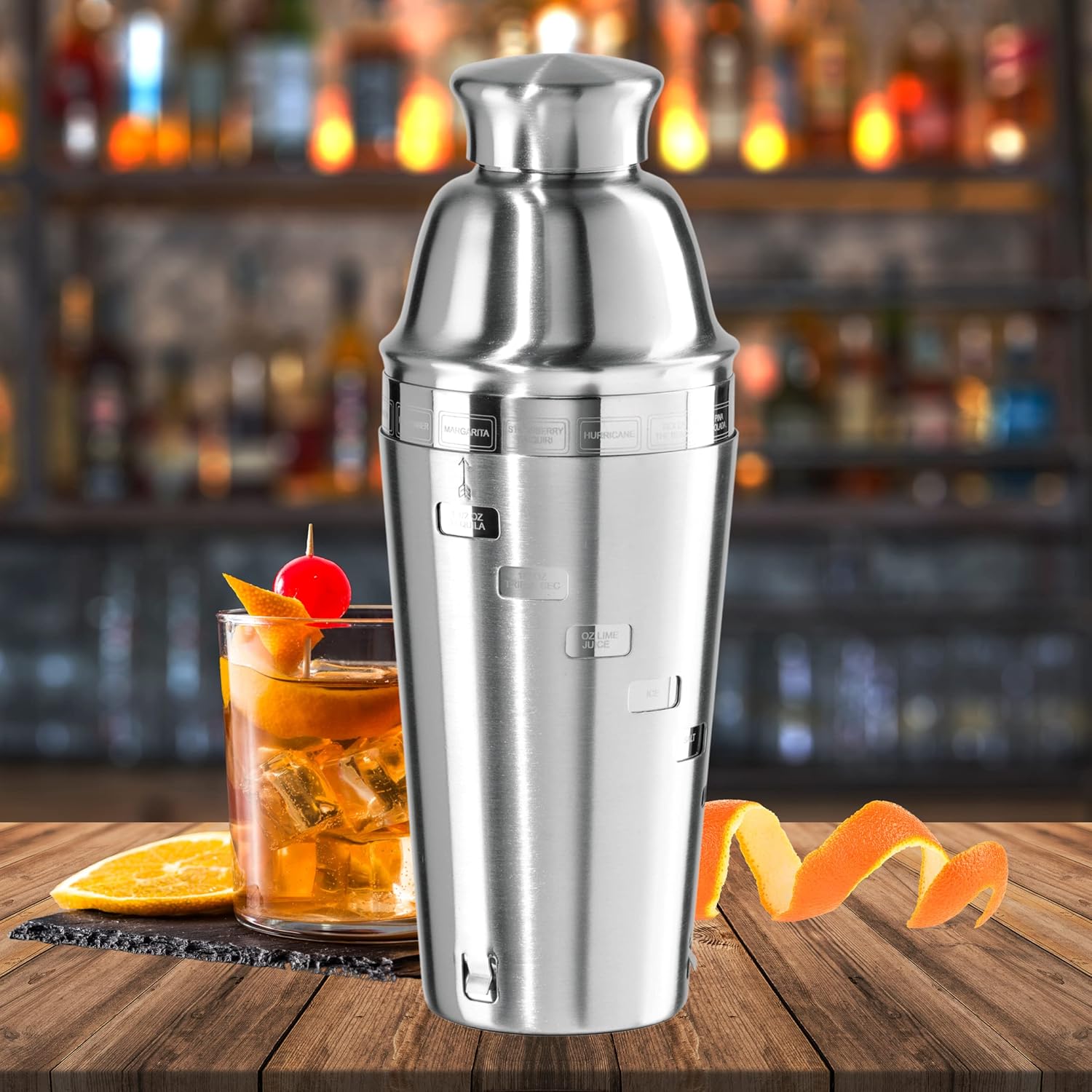 Stainless Steel Dial-A-Drink Cocktail Shaker with Recipes