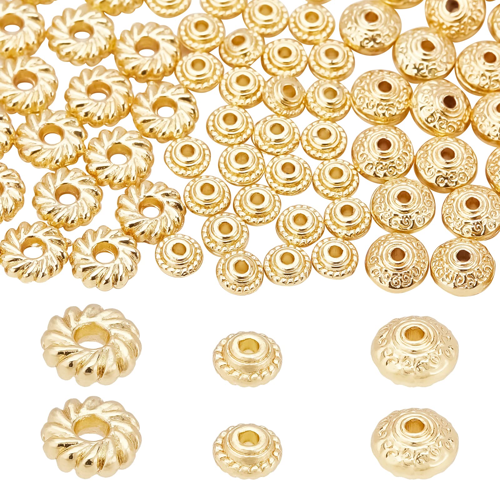 Perles d'espacement en laiton plaqué or 18 carats pour bijoux fins