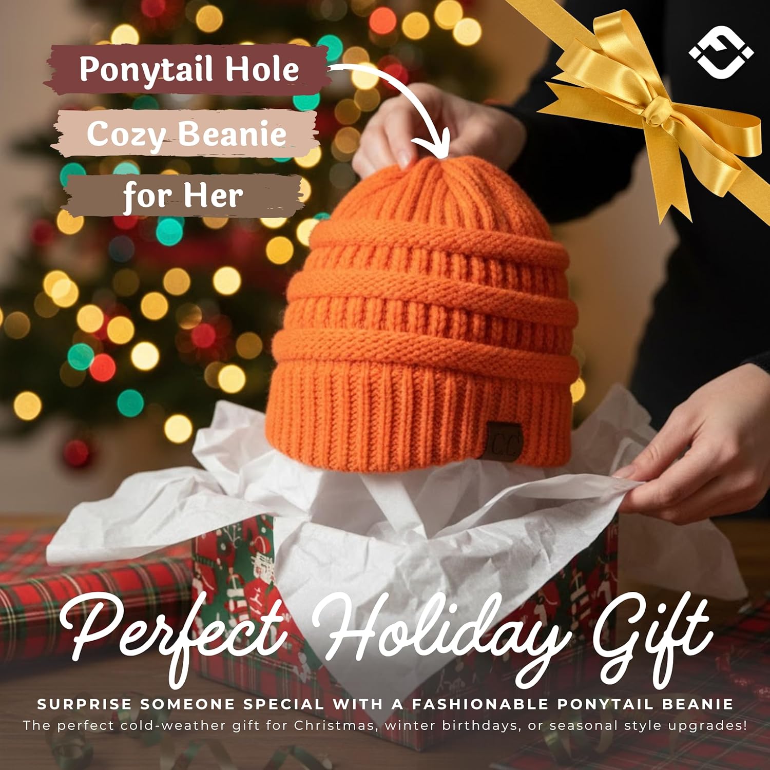 Funky Junque Ponytail Beanie for Women - Winter Ponyback Hat Soft Stretch Cable Knit High Pony Tail Womens Running Hats - Image 6