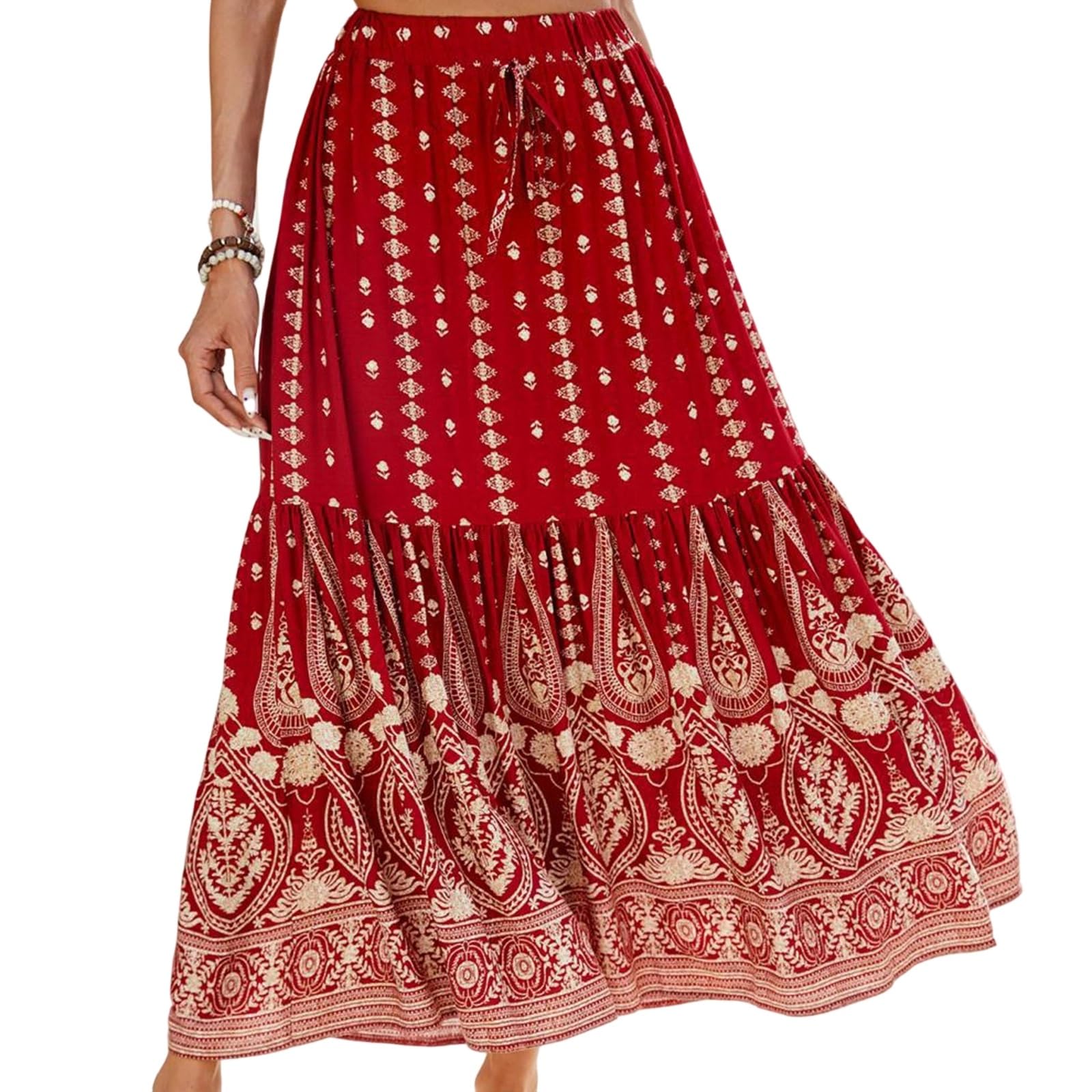 Gonna Midi Boho Estiva,Gonne Stampa Floreale,Abiti Estivi Lunghi A Vita