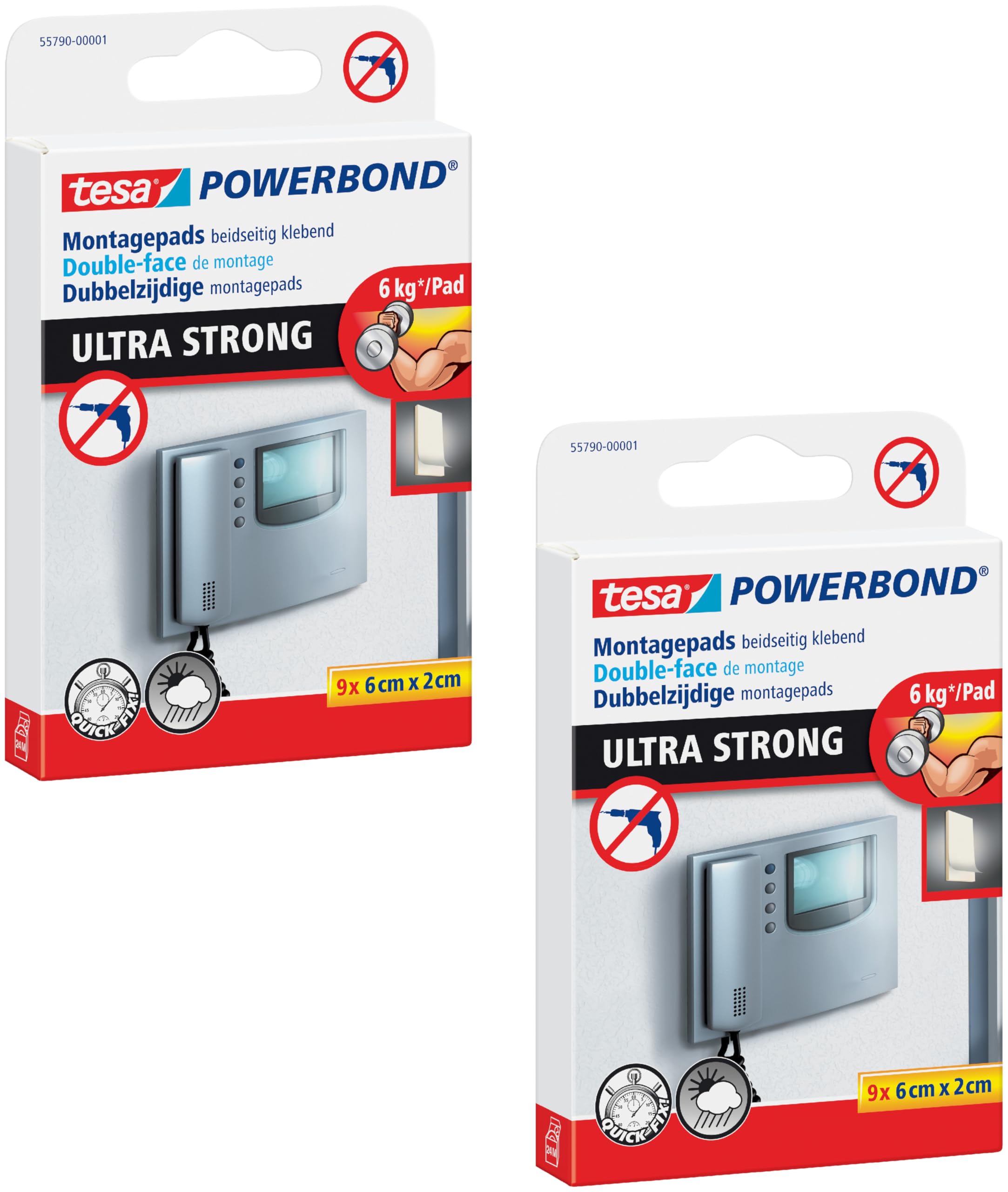 tesa Powerbond Ultra Strong Klebepads - Doppelseitige Pads für die Montage im Innen- sowie geschützten Außenbereich - beidseitig ultrastark klebend (2 Packungen)