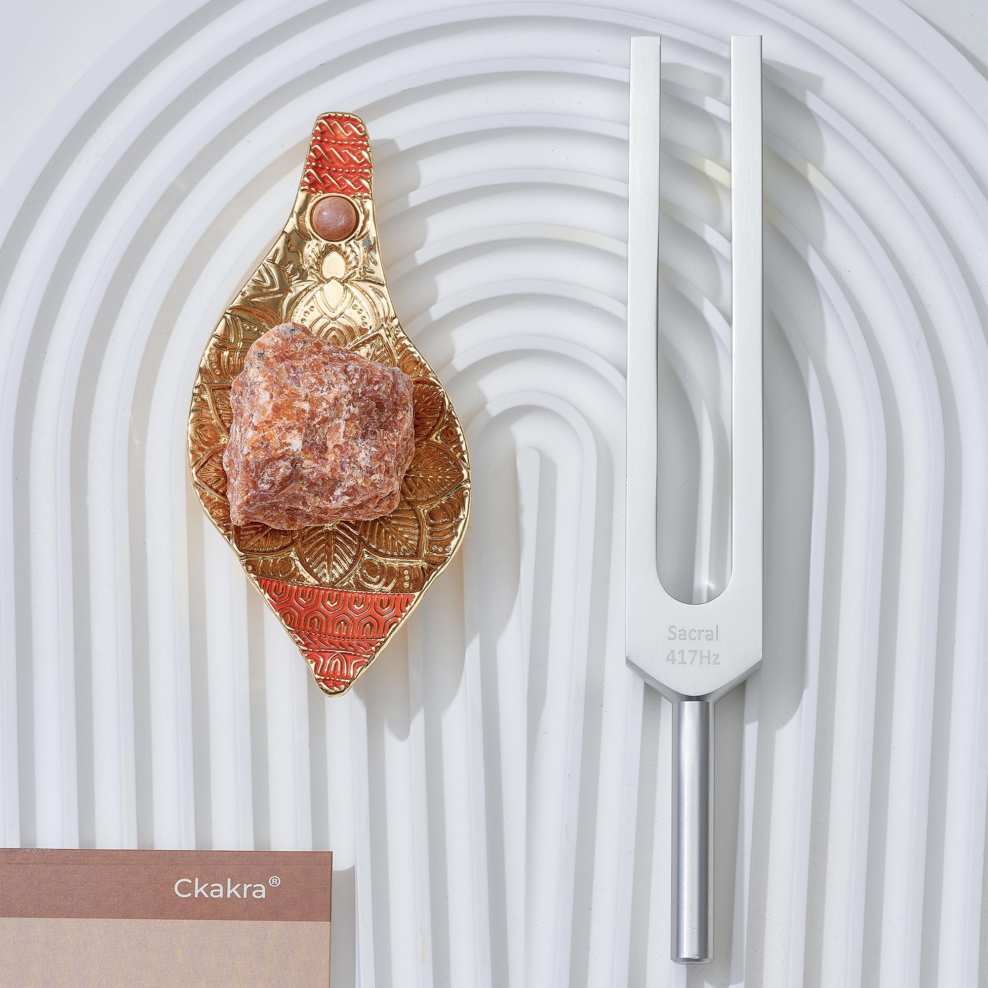 Ckakra Tuning Fork with Crystal Decor kit,Solfeggio Energy Tuners, 417Hz for Sacral Chakra,Sunstone Decor,Meditation Gifts for Women,Gold Shankha