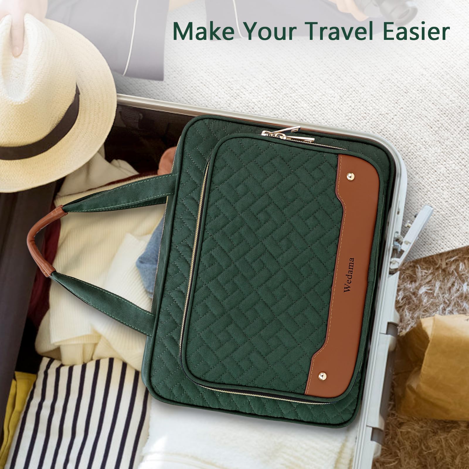 Wedama Borsa da toilette da donna, borsa da viaggio da appendere con scomparto organizer per gioielli, borsa per il trucco, in PVC, impermeabile, borsa da viaggio per viaggi, campeggio, bagno, Verde