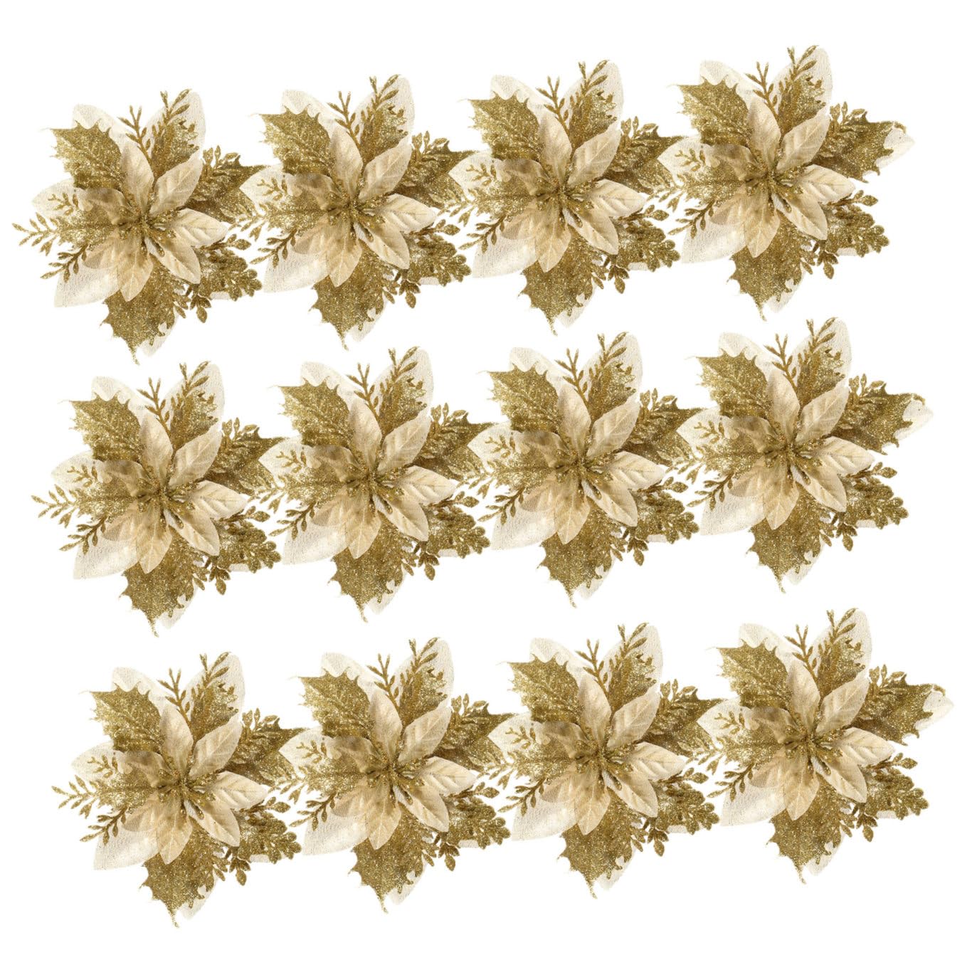 Alipis 12stücke Weihnachtsstern Glitzer Blumen Künstliche Poinsettia Dekoration Für Weihnachtsbaum Und Party Inkl Stängel Und Clips Für Festliche Arrangements Und Kreative Gestaltung