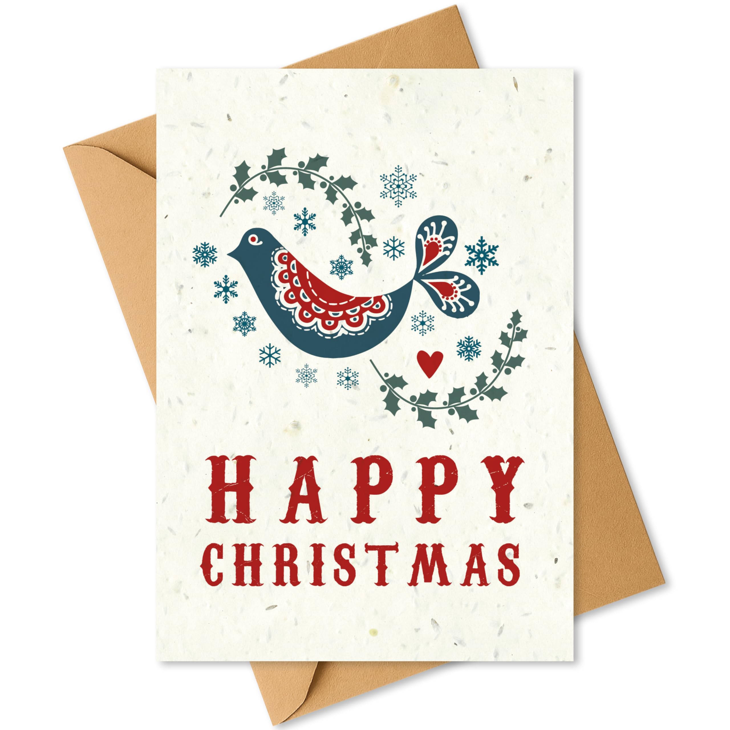 Plantable Christmas Card with Traditional Nordic Bird Design – Eco Friendly Biodegradable Seed Paper Greeting Card, Zero Waste Christmas Card for Friends & Family (1 Card and Envelope)