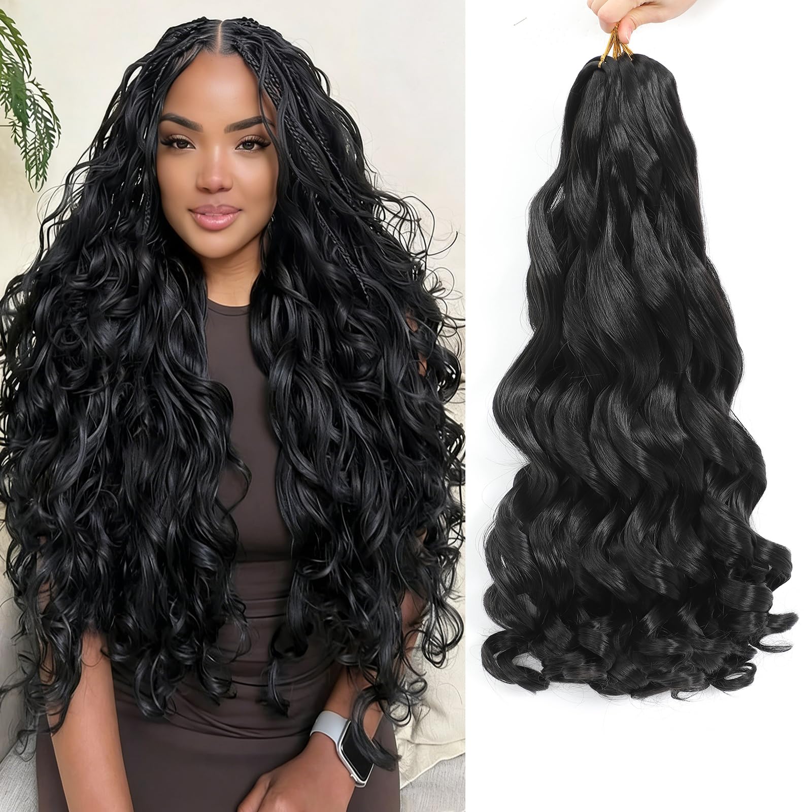 French Curl Braiding Hair 18 Inch Natural Black Curly Braiding Hair 8 Packs Pre Stretched French Curl Braids Loose Wavy Synthetic Hair Extensions for Black Women (12 inch 8 packs)