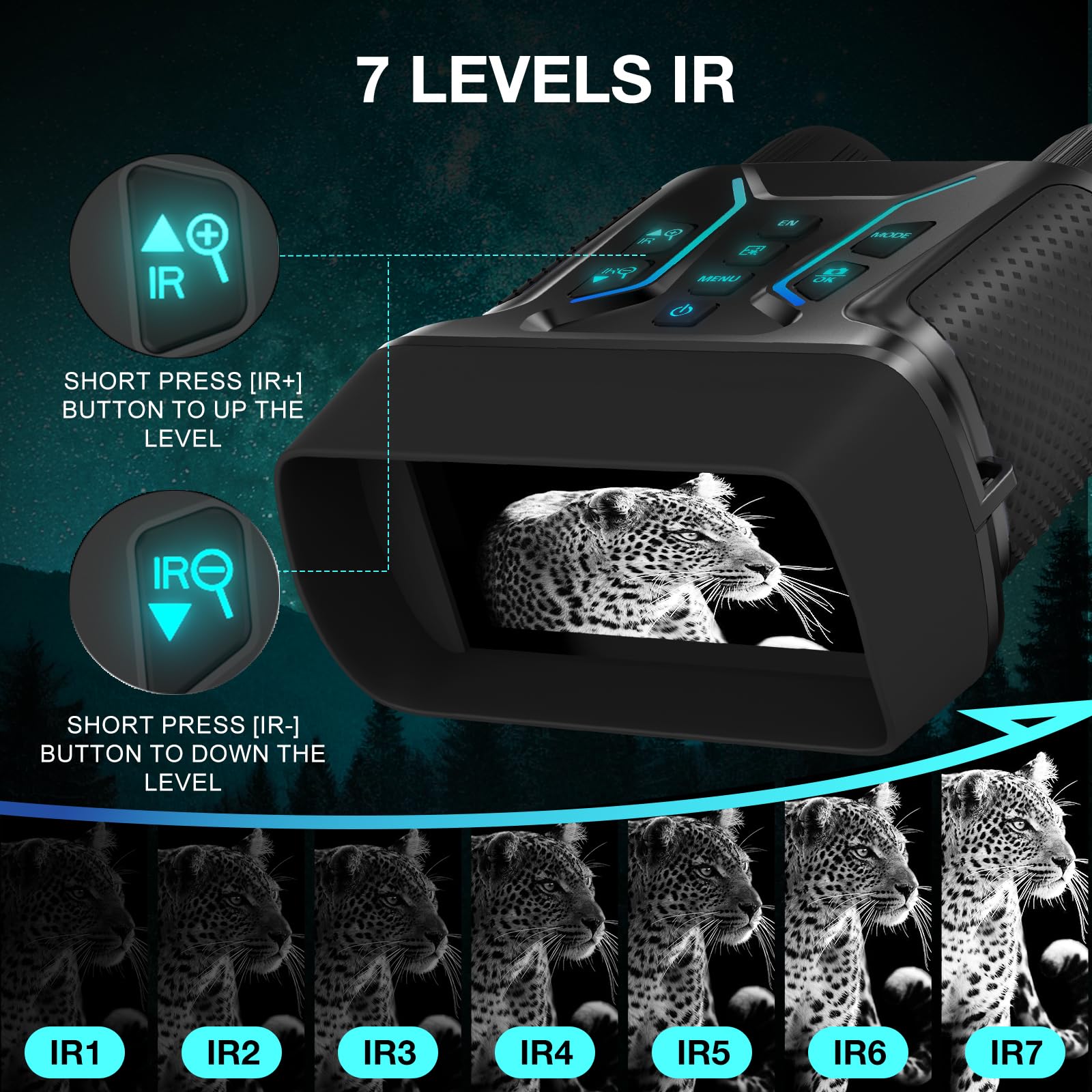 Visore Notturno 4K 36MP Binocolo Visione Notturna Zoom Digitale 8X e Scheda 32GB per Foto e Video, Display HD da 4.5" 7-Livelli Infrarossi Visore Notturno Binocolo Vista 400M per Campeggio